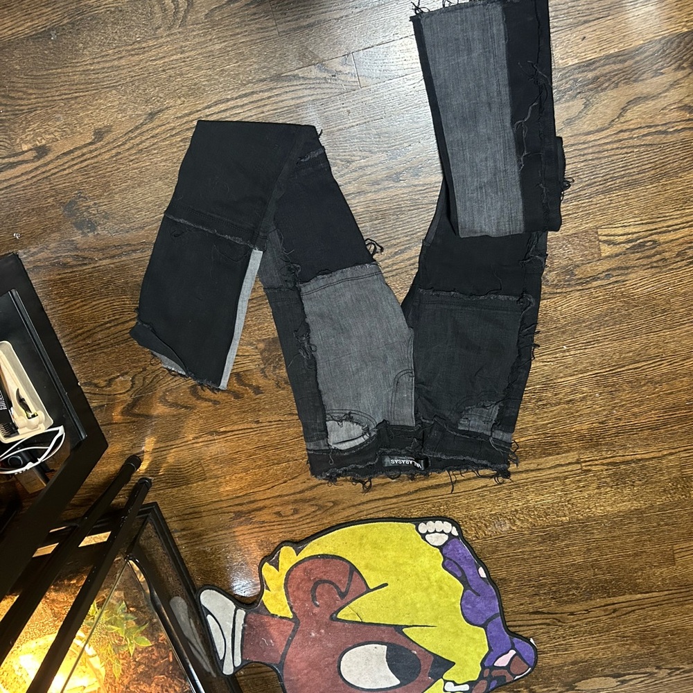 Patchwork Black and Gray Jeans